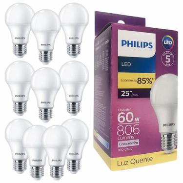 Imagem de Kit 10 Lâmpadas Led Philips Bulbo 9w Equivale 60w E27 Bivolt, Branco Q