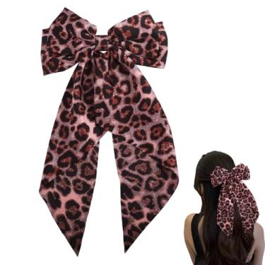 Imagem de Arcos de cabelo grandes para mulheres, meninas, presilhas de laço de leopardo, fitas de cabelo de cetim para mulheres, meninas, acessórios com estampa de leopardo, para o Dia das Bruxas, grampo de