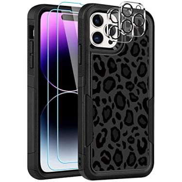 Imagem de LOQUPE [5 em 1] Capa para iPhone 14 Pro Max, com 2 protetores de tela + 2 protetores de lente de câmera, resistente, resistente, leve, fina, à prova de choque para mulheres, estampa de leopardo fofo