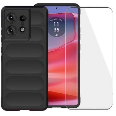 Imagem de LosruGir Capa para Motorola Edge 50 Pro, capa resistente, antiarranhões, à prova de choque, antiderrapante, absorção de TPU, borda macia, capa flexível, preta