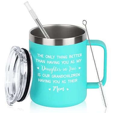Imagem de GINGPROUS Daughter in Law Gifts, Better Than Having You Tumbler Presentes de aniversário de dia das mães para nora da sogra, caneca de viagem de aço inoxidável isolada de 340 g com alça, menta