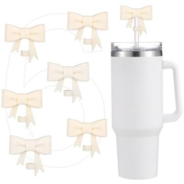 Imagem de SiliFine 6 peças de topos de canudo de laço fofos compatíveis com Stanley copos de copo de 30/1,134 g protetores de canudo de silicone reutilizáveis tampas de cobertura de canudo para canudo clássico