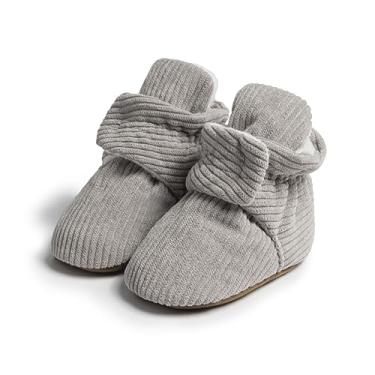 Imagem de Sawimlgy Botas de algodão para bebês recém-nascidos, meninas, meninos, pantufas, macias, para quarto, antiderrapante, com aderências, sapatos quentes de berço para primeiro passo, presente de chá de aniversário, 03b/cinza claro, 6-12 Meses
