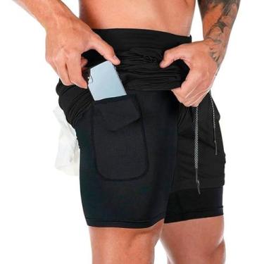 Imagem de Shorts Corrida Masculino Bolso Celular Bermuda Compressão - Hupana, Pr