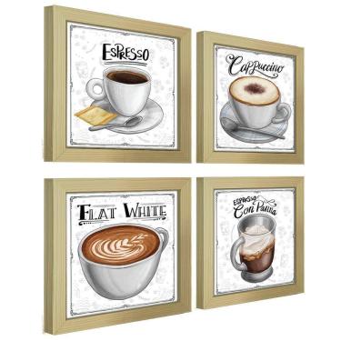 Imagem de Quadro Decorativo Café Expresso Padaria Cozinha 12X12Cm 2 Título Moldura Marfim Listrado