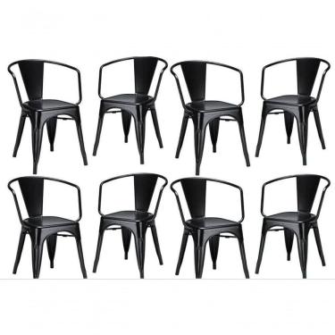 Imagem de Kit 8 Cadeiras Iron Tolix Francesinha Industrial Com Apoio De Braços Pretas
