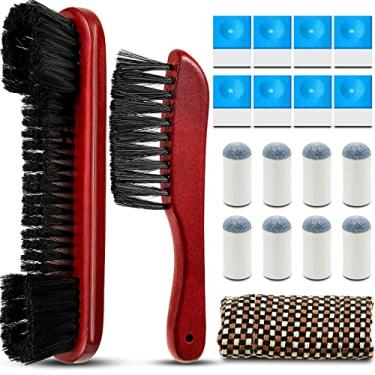 Imagem de Skyley Conjunto de 5 ferramentas de limpeza de trilho de mesa de bilhar conjunto de pincéis de mesa de sinuca com 8 cubos de giz de pano 8 pontas de taco deslizantes para kit de madeira de acessórios