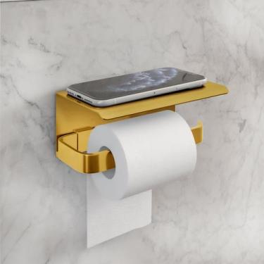 Imagem de Porta Papel Higiênico Stander Suporte Para Celular Dourado - JGC COMER
