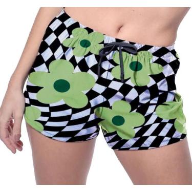 Imagem de Short Praia Shorts Banho Bermuda Verão Xadrez Flores Verdes 678 - SMOK