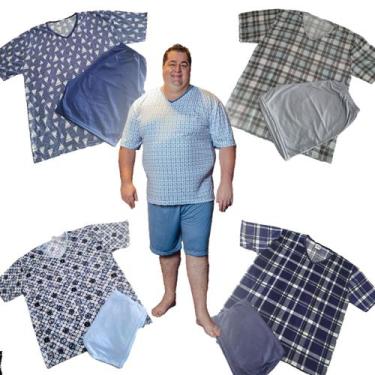 Imagem de Pijama Masculino Manga Curta Camisa Gola V + Short - Roupa Dormir Masc