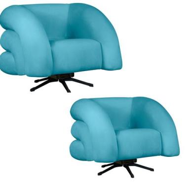 Imagem de Kit 2 Poltrona Decorativa Micheli Giratória e Balanço Veludo - Fina Mo