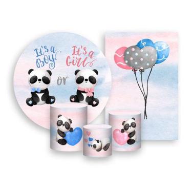 Imagem de Kit 2 Painéis De Festa + Trio De Capas Cilindro - Chá Revelação Pandin