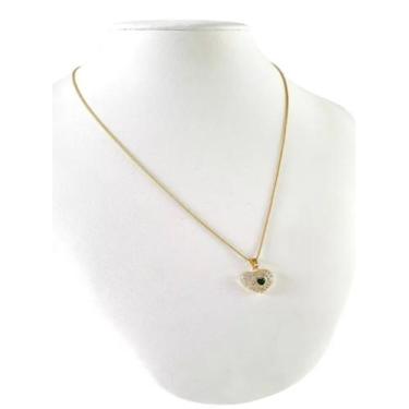 Imagem de Cordão Feminino 1mm Coração Pedra Preta - Banhado a Ouro 18k - ToJoia1