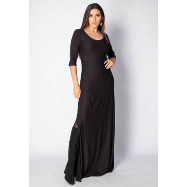 Imagem de Vestido Longo Malha Gola Canoa Manga 3/4 Preta - Amazonia Vital
