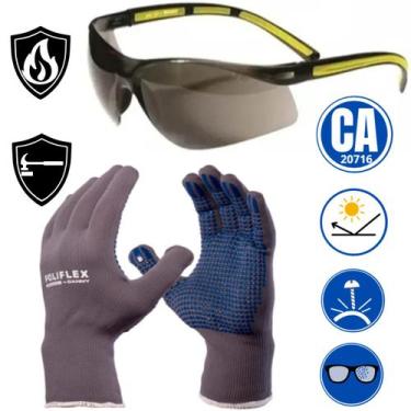 Imagem de Kit Epi Luva Resistente Oculos Anti Risco Proteção Segurança Antiembaç