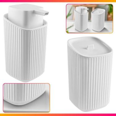 Imagem de Kit Banheiro Lavabo Dispenser + Porta Algodão - Usual Utilidades, Bran