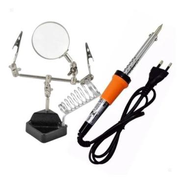 Imagem de Ferro De Solda Com Suporte Lupa Garras Jacaré - Eda, 127V/60W