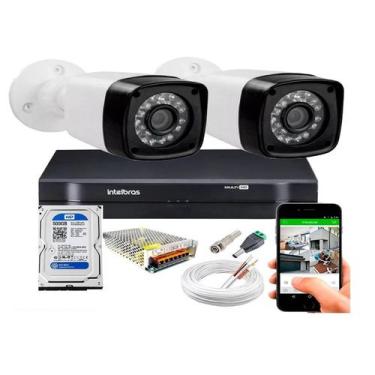 Imagem de Kit CFTV 2 Câmeras HD 720P Infravermelho 20 m DVR Intelbras MHDX FULL 