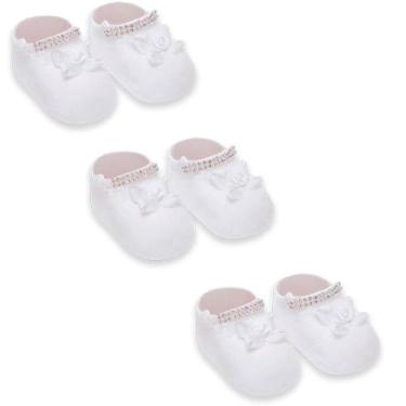 Imagem de Kit Com 3 Meias Sapatinho Bebê Recém Nascido Strass Selene, Branco, 0 