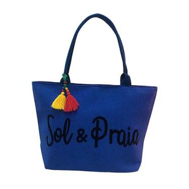 Imagem de Bolsa de Praia Neon Azul Feminina Viagem Verão Piscina Resistente Prem