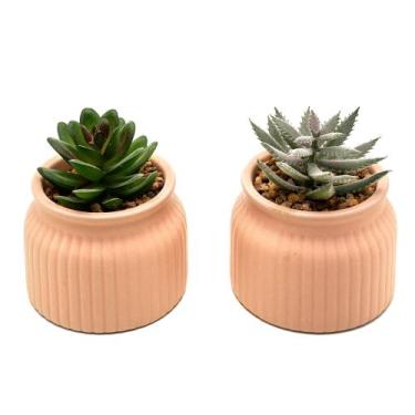Imagem de Kit 2 Arranjos Artificial Planta Suculenta Verde Vasos Vasinhos Cerâmi