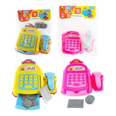 Imagem de Mini Caixa Registradora Rosa com Moedas, Cartão e Bip Sortido - BS Toy