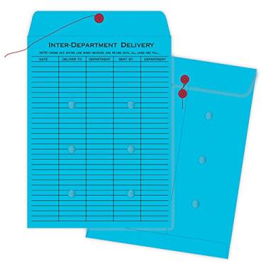 Imagem de Quality Park Envelopes de fecho de cordão e botão interdepartamento, 25,4 x 33 cm, régua estreita de 1 lado, azul, caixa com 100