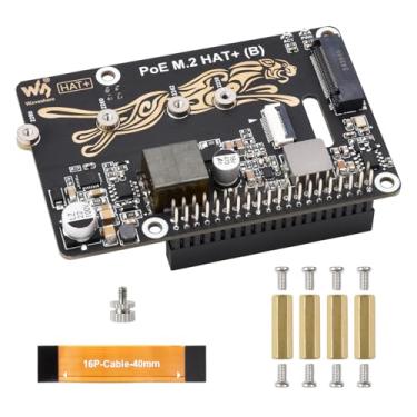 Imagem de Waveshare Adaptador PCIe para M.2 com função PoE HAT+ (B), compatível com Raspberry Pi 5, suporta protocolo de unidade NVMe 2230/2242 / 2260/2280 M.2 unidade de estado sólido, leitura/escrita de alta