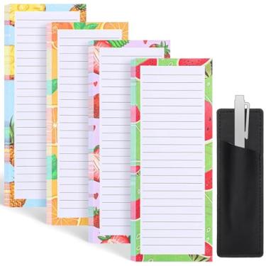 Imagem de Thboxes Pacote com 4 blocos magnéticos para geladeira, totalmente, 200 folhas de lista de compras com ímã para geladeira com estojo de caneta (design de frutas)