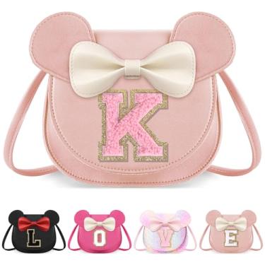 Imagem de izuzta Bolsa infantil para crianças 1 2 3 4 5 6 7 8 anos de idade bonito mouse orelha laço bolsa transversal presente de aniversário, Grande/bolsa rosa/letra rosa, K, K