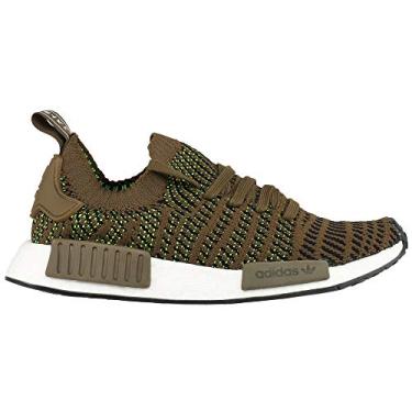Imagem de adidas Originals Tênis de corrida masculino NMD_r1 Stlt Primeknit, Trace Olive/Preto/Slime solar, 9