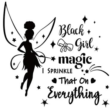 Imagem de SUPERDANT PVC Wall Stickers Black Girl Fairy Magic That On Everything Vinyl Lettering Wall Art Decals for Living Room Girl's Bedroom Decoration Black 21"x15" Y