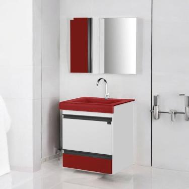 Imagem de Gabinete de Banheiro com Espelheira Kit Natal 55,0cm X 40,5cm X 57,0cm Branco/Vermelho