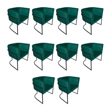 Imagem de Kit 10 Cadeiras De Jantar Premium Base De Ferro Preta Veludo Verde