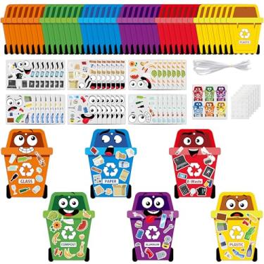 Imagem de 3sscha Kit de artesanato de reciclagem criativa para crianças - Lixeira faça você mesmo, Aprenda a reciclar adesivos, atividades educativas ambientais para projetos de arte do Dia da Terra, sala de