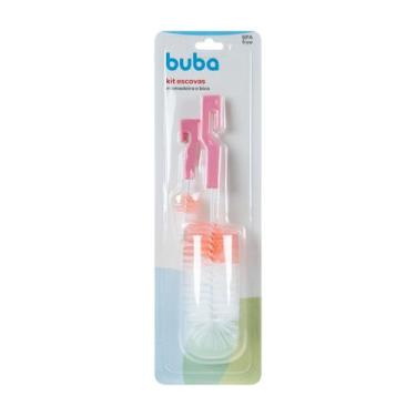 Imagem de Kit Escova Mamadeira e Bico com Esponja - Buba, Rosa