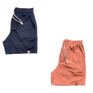 Imagem de Kit 2 Shorts Mauricinho Fio Tinto Linho 3 Bolsos - C&C, Azul marinho, 