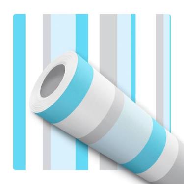 Imagem de Papel De Parede Vinílico Listras Azul Cinza Branco Quarto 5m - Bazar d