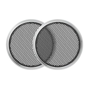 Imagem de ACROPIX Capa universal de grade de alto-falante de carro de 3,8 cm em malha redonda de 1,5 polegada caixa protetora de alto-falante de áudio subwoofer ferro tom prateado - pacote com 2