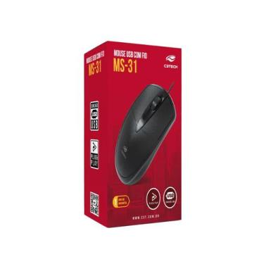 Imagem de Mouse Usb C/ Fio C3tech Ms-31bk 3 Botões Preto Pc Notebook - MS31BK