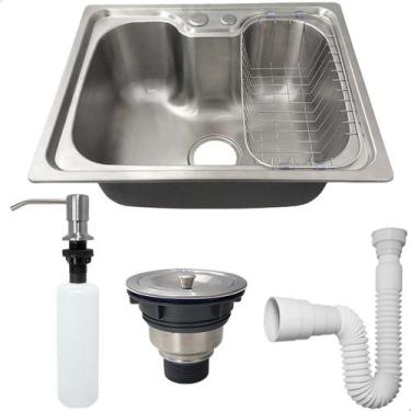 Imagem de Cuba Inox 304 Pia Cozinha Gourmet 50x40 Sobrepor Bancada Com Cesto Esc