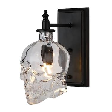 Imagem de LOTREE Luminária De Parede Industrial Retrô Mini Caveira De Vidro Transparente Com Acabamento Em Metal Preto E Luminária De Parede De Vidro Transparente Para Cabeceira E14