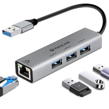 Imagem de Adaptador Ethernet USB, hub USB 3.0 com Ethernet, hub 3.0 4 em 1 com adaptador Gigabit Ethernet, adaptador Gigabit Ethernet para USB para laptop, PC, MacBook Pro, iPad Pro e mais laptops tipo A