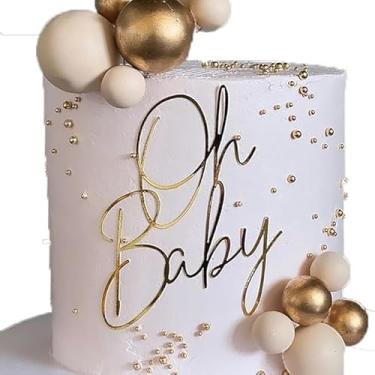 Imagem de Baby Cake Topper,Oh baby Cake Topper Decoration-Full Gold Acrylic Baby boy or girl Gender Reveal Party Cake decorations Supplies, for Baby Shower/ 1st Birthday Party/Baby Party Photo Booth Props
