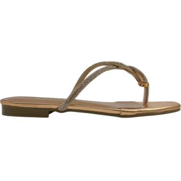 Imagem de Rasteirinha Dedo Feminina Casual Básica Dia a Dia Passeio Tiras Trançadas com Strass Via Marte 113-013