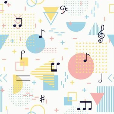 Imagem de Papel de Parede Decorativo Musical com Formas e Notas 3,3m - NoBrand