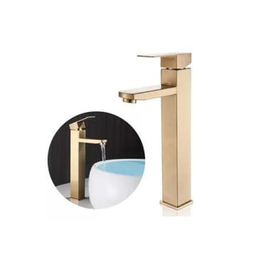 Imagem de Torneira Banheiro Lavabo Monocomando Bica Alta Metal Inox Dourado Brinovar