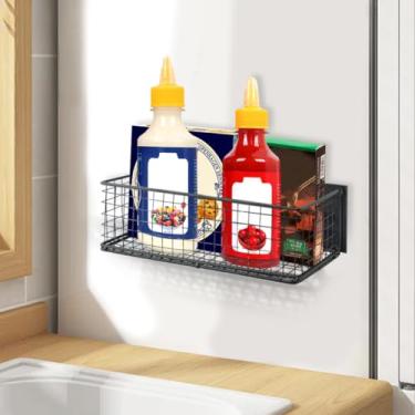 Imagem de Cesta magnética organizador de geladeira, prateleira magnética para geladeira, suporte magnético para temperos, tela de arame, acessórios para organizador magnético (preto, tamanho: 25 x 9,9 x 7,6 cm)