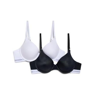 Imagem de Tommy Hilfiger Sutiã feminino micro push-up, pacote com 2, Preto branco brilhante, 36C
