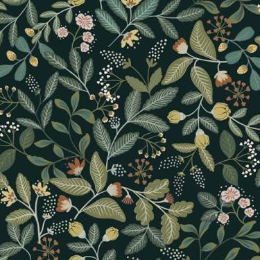 Imagem de Ismoon Papel de parede verde descasque e cole Boho floral e folha Stik no papel de parede espesso papel de parede de vinil autoadesivo removível botânico escuro para decoração de quarto, verde/amarelo